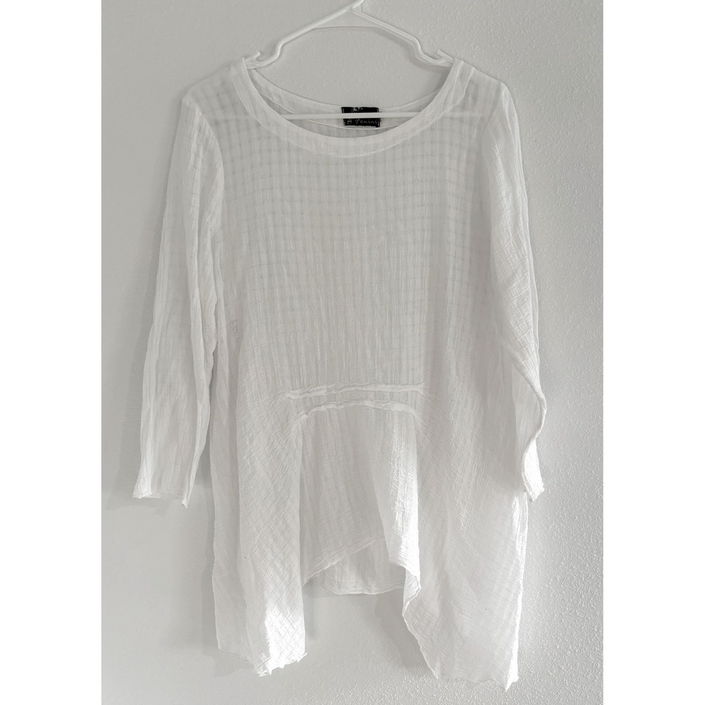 Fenini Top Women Size Small White Cotton Lagenlook Capsule Minimalist Boho Flowy
